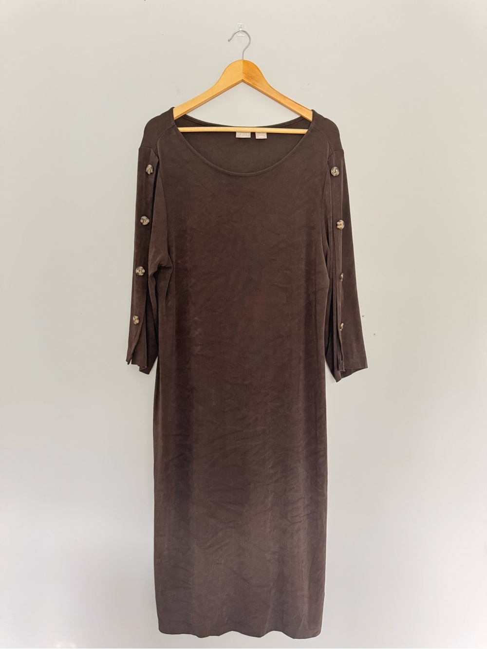 Chico's Travelers Brown Knit Midi Dress Size 3 (US 16/18) Button Sleeve Stretch - Picture 7 of 10
